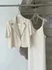 Arbetsklänningar Office Lady Dress Suits 2024 Short Sleeve Blazers Slim Sleeveless Slip Midi Suit Spring Summer Elegant Women 2 Piece Set