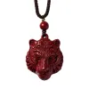 Pendentifs Mode cinabre Jade tête de tigre pendentif collier bijoux chinois sculpté à la main guérison femmes homme chance cadeau pull chaîne