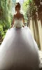 Luxury ONeck Long Sleeve Jewelry Ball Gown Wedding Dresses Lace Applique Bodice Open Back Sexy Bridal Gowns Vestido De Noiva6393964