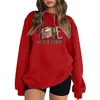 Hoodies femininos botão pescoço velo pulôver feminino beisebol impresso manga longa crewneck casual topo moda solta masculino