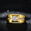 Cluster Rings HOYON Real Coating Gold Jewelry 24k Original Ring For Men Wedding Bands Imitate Diamond Cubic Zircon Gems Resizable Finger