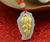 Necklaces Natural Grade A Jadeite 18K Solid Gold Carved Cute Fish Coin PiXiu Leaf Money Bag Jade Pendant Amulet Necklace Jewelry Certified