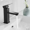 Bathroom Sink Faucets Black Paint Process Stainless Steel Sink Counter Waterfall Bathroom Tap Basin Mixer Tap Chrome Square Mono Faucet Deck Mounted