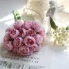 Silkblommor Peony Artificial Flowers Rose Bouquet 27 Heads Table Flower Arrangement Bruden Wedding Home Decoration Fake Flower