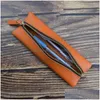 Pencil Bags Wholesale Portable Soft Genuine Leather Bag Handmade Vintage Cowe Zipper Pen Case Office Writing Stationery Gift Drop De Dh5C4