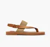 Tan/White leather and logo print canvas woody thong flats sandals summer flip flop cool slingback flat shoes italy luxury designer factory sale with box 35-42