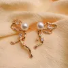 Boucles d'oreilles à tige YYGEM 8mm perle blanche de culture plaqué or papillon bijoux de créateur
