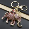 Keychains Pink Crystal Elephant Key Chain Cute Animal Alloy Rhinestone Ring Bag Tillbehör smycken llavero Mujer K9450S04