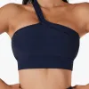 Sutiãs SOISOU Rib Tecido Yoga Top Mulheres Sutiã Esportivo Ginásio Fitness Sutiã Sem Costura Um Ombro Sexy Mulheres Cueca Bralette Crop Top