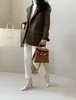 Abiti da donna Blazer di lana grigia Donna Autunno Inverno Tasche monopetto Abbigliamento da ufficio Colletto dentellato Blazer spessi Giacca elegante da donna D60