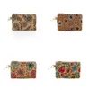 DHL200pcs Coin Purses Lady Retro Cork Floral Priinting Square Short Ear Line Wallets Mix Color