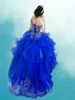 Королевский синий сладкий 16 платья Quinceanera с открытыми плечами и бисером Vestido De 15 Quinceanera Vestidos бальное платье для выпускного вечера1229430