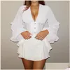 Women'S Blouses Shirts Womens Lace Up Solid V-Neck Tops And Bustier Corset Sexy Top Hooks Bubble Sleeve Spring Drop Delivery Appar Dhdan