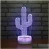 Veilleuses Cactus Forme 3D Lampe de table LED Changement de couleur Illusion visuelle USB Veilleuse Style végétal pour enfants Cadeaux de Noël Drop Dhfbm