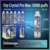 Original UZY Crystal Pro Max 10000 Puff Descartáveis E Cigarros 1.2ohm Malha Bobina 16ml Pod Bateria Recarregável Eletrônico Cigs Puff 10K 0% 2% 3% 5% RBG Light Vape Pen