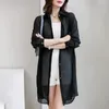 Women's Blouses 2024 Long Sleeve Overlay Shawl Mid Length Shirt Collar Coat Sunscreen Summer Thin Chiffon Cardigan