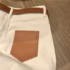سراويل دنيم مصممة للسيدات مع حزام جينز جينز جينز سيدة هيفوب ستريت نمط أبيض بانت