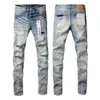 Дизайнерские ФИОЛЕТОВЫЕ БРЕНДОВЫЕ джинсы для мужчин, женщин, брюки, фиолетовые джинсы, летние дырки, высокое качество вышивки, самосовершенствование и мода на маленькие ноги 850