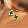 New18K esigner Clover Studs Brinco Vintage Quatro Folhas Trevo Charme Brincos Voltar Madrepérola Aço Inoxidável Gold Studs Ágata para mulheres presente de joias de casamento