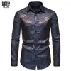 Chemises habillées pour hommes de luxe Jacquard à manches longues chemise florale brillant satin Slik comme la fête de mariage bal