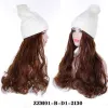Masks SHANGKE Synthetic Fisherman Long Wavy Straight Wigs For Women Hair Extension Black White Knitted Cap Winter Fashion Warm Hat Wig