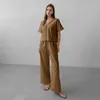 Kadın pijama 2024 Bahar Bambu Eklem Pamuk Işık Lüks İnce Ev Öfkesi Gevşek ve Asılı Hissedar Bağlama Yüksek Son Set Kısa Kollu