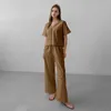 Mulheres Sleepwear 2024 Primavera Bambu Joint Algodão Luz Luxo Fino Home Fury Solto e Pendurado Sensação Lacing High End Set Manga Curta