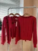 Pulls pour femmes Harajuku rouge pulls tricotés femmes à manches longues automne hiver col carré pull pull coréen marée douce surdimensionnée