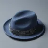 Bérets hommes chapeau hiver chaud Pure laine chapeau haut-de-forme Vintage Fedora femmes hiver automne Gentleman anglais ruban Jazz chapeau Lm09