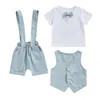 Kläder sätter 3st sommar småbarn baby pojke gentleman set kort ärmknapp t-shirt med spänningshorts och västutrustning