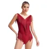 Stage Wear Femmes Ballet Danse Latine Justaucorps Gymnastique Patinage Artistique Performance Costume Sans Manches Brillant Strass Gland Dancewear