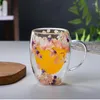 Verres à vin 350ml, tasse à café à Double paroi avec poignées, remplissage d'hortensia séché, tasse en verre à haute teneur en Borosilicate, cadeaux de noël