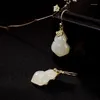 Orecchini pendenti stile antico S925 argento sterling Ruyi Fedeltà Hetian Giada Zucca Vintage di lusso femminile Eardrop Gioielli Orig