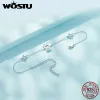 Bracelets WOSTU 925 Sterling Argent Coupe Blanc Opale Chat Chien Patte Charme Bracelet Pour Femmes Belle Fille Animal Chaîne Liens Fine Bijoux Cadeau