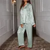 Women Pajamas مجموعة ملابس النوم الربيع طويلة الأكمام mujer pijamas nuisette مثير الملابس الليلية الليلية الحرير الساتان pajamas بدلة 2pcs 240219