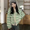 Women's Sweaters Red Green White Striped Zipper Cardigan Long Sleeve 2024 Spring Autumn Streetwear Slim Tunic Knitted Sweater Oversized