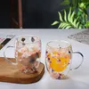 Verres à vin 350ml, tasse à café à Double paroi avec poignées, remplissage d'hortensia séché, tasse en verre à haute teneur en Borosilicate, cadeaux de noël