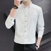 Camisas de vestido masculinas All-Match Manga Comprida Camisa Stretch Vermelho Preto Branco Bordado Juventude Casual Marca Moda Homem Top