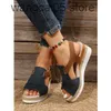 Sandals Large size grass woven high heeled sandals for women in 2023 new thick soled fish mouth Roman shoes one line buckle high heeled womens sandals T240220