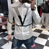 Camisas de vestido masculinas 2024 luxo manga longa negócios casual camisa 3d strass carta magro ajuste rua vestuário social boate