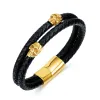 Bracelets SAIYE 316L Double Layer Handmade Woven Leather Stainless Steel Skull Head Cuff Bracelet