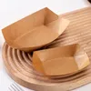 Konteynerler Teslim Edilebilir Öğle Yemeği Kutusu Kraft Kağıt Tepsisi Katlanmamış Tekne Açık Palet Barbekü Tabağı Kızarmış Tavuk Patates Kızartması Ambalaj