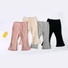 Pantalon 2024 printemps fille enfants côtelé botte coupe solide bébé pantalon évasé né à volants décontracté infantile coton enfants