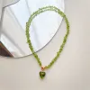 Necklaces Natural Stone Green Aventurine Ins Niche Design Female Necklace Glass Love Pendant Versatile 925 Sterling Silver Clavicle Chain