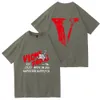 Vlone camiseta elegante nova vermelha grande V estampado padrão camiseta de manga curta para homens e mulheres BF high street meia manga