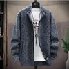 Men's Sweaters Fashion Stand Collar Knitted Zipper Pockets Casual Cardigan Clothing 2024 Winter Oversized All-match Warm Tops