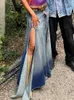 Gonne Split Denim 2024 Vita alta Caratteristica Gonna da cowboy Vintage Ombrello sfumato Orlo Maxi Lady Retro Irregolare