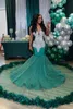 Impressionante caçador verde sereia penas vestidos de baile sexy decote em v profundo apliques contas meninas africanas baile de formatura vestidos de festa de formatura BC16152