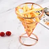Flatware Sets 2 Pcs Cone Snack Holder French Fries Basket Metallic Line Cups Stands Stainless Steel