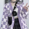 Smycken japanska överdimensionerade kawaii tecknad broderi cardigan kvinnor jk enhetlig checkerboard tröja kappa hösten lös y2k stickad 2022